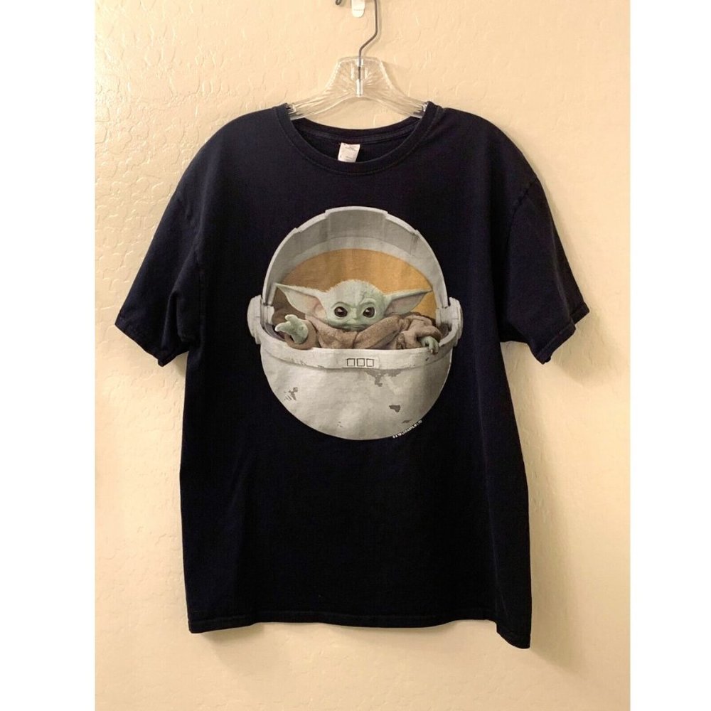 Star Wars Mandalorian Grogu T-Shirt, Black, Double Stitched Size Large